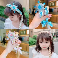 girl hair accessories cartoon childrens wig braids pressed hair headband kids princess cute bow mesh crown hair accessories