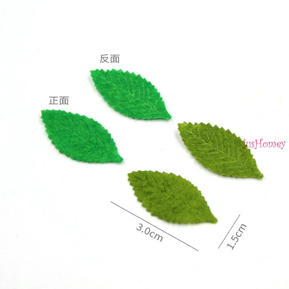 100 шт. войлочные аппликации в виде зеленых листьев 30 х15 мм