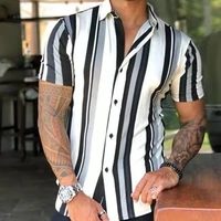 2022 summer mens simple striped printed cardigan shirt european and american fashion fashion comfortable short sleeved shirt