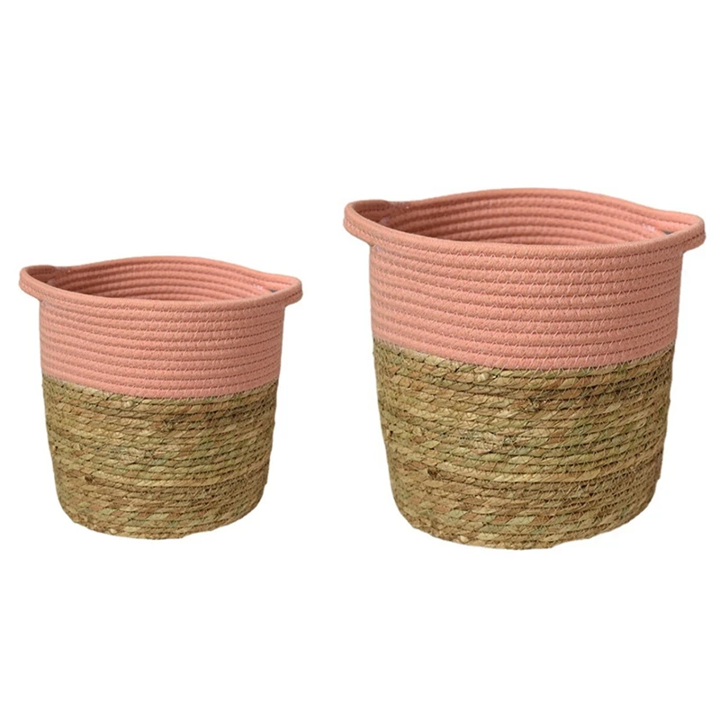 

Плетеная соломенная корзина, цветочный горшок, хлопковая веревка, портативный цветочный горшок с двумя ушками для помещений