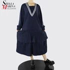 Новое весеннее модное плиссированное платье темно-синего цвета с длинными рукавами и оборками, милая одежда с квадратным воротником для девочек Повседневный халат стиль MJ9594