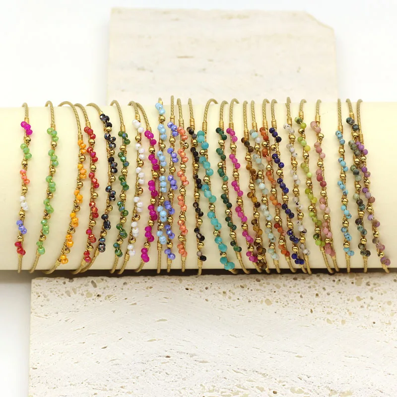 

Handmade Crystal Stone Beads Cuff Bracelet For Women Stainless Steel Light Luxury Binding Round C-shaped Opening Hand Piece