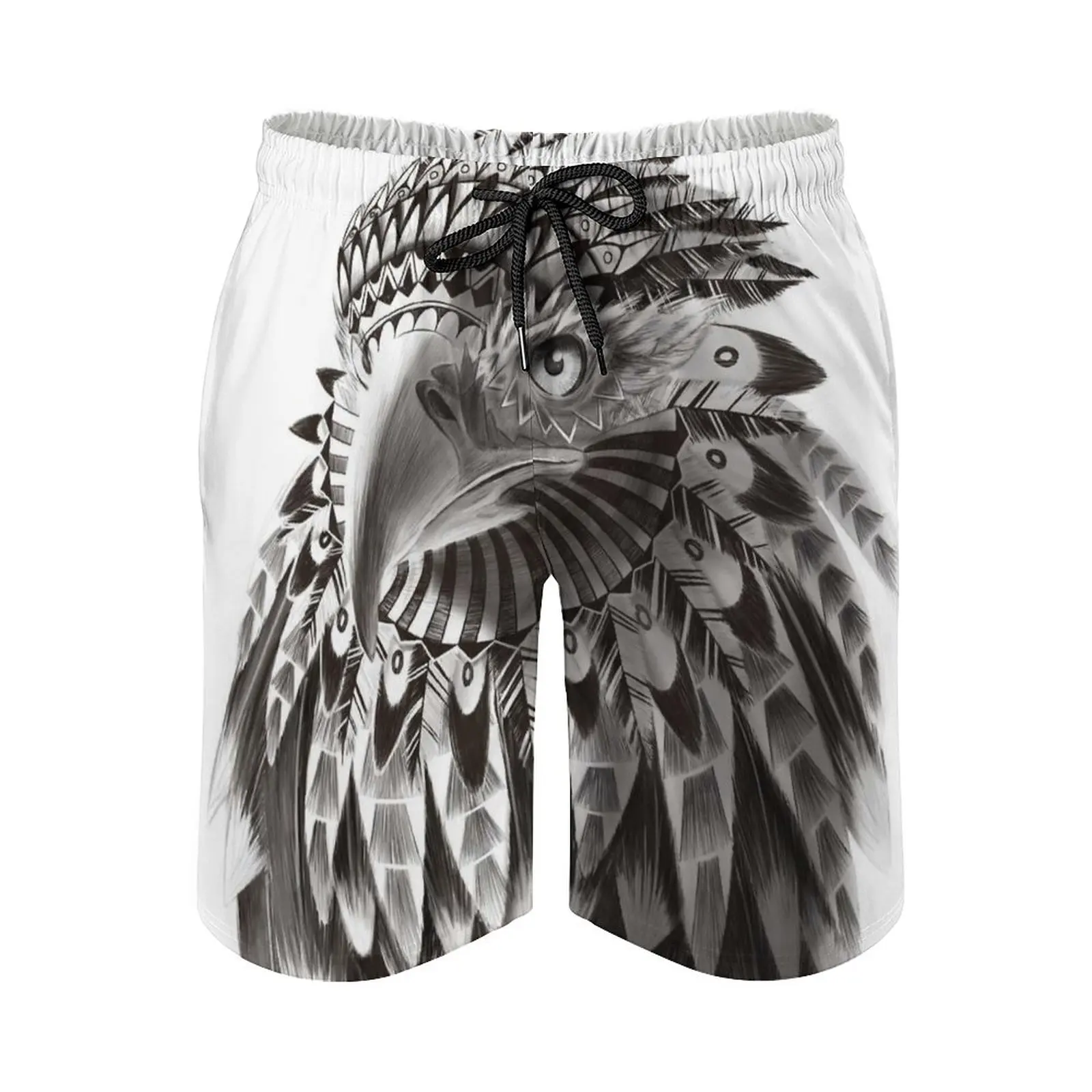 

Ornate Tribal Shaman Eagle Print Men's Beach Shorts Board Shorts Bermuda Surfing Swim Shorts Eagle Drawing Shaman Illustration
