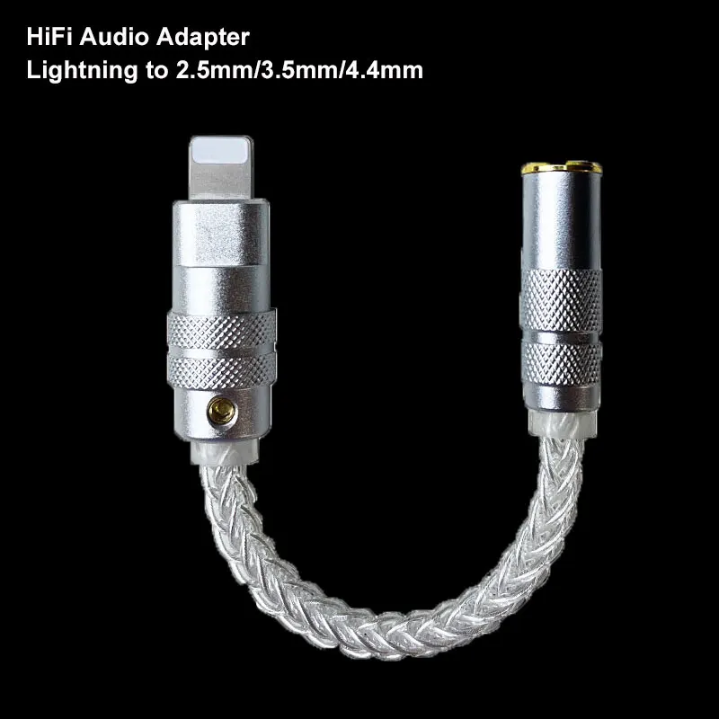

New HiFi Audio Adapter Lightning to 2.5/3.5/4.4mm C100 for iPhone11/12/13 pro X XS XR Aux decoding 99.999%Sterling silver cable