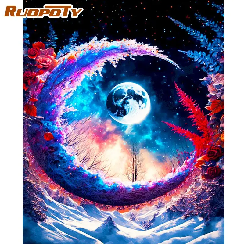 

RUOPOTY Diy Painting By Numbers Moon Fantasy Scenery For Adults Picture On Numbers Acrylic Paint Canvas Painting For Diy Gift