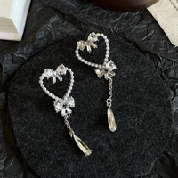trendy heart bowknot crystal earrings gold color cross pendant rhinestone drop earrings for women party jewelry party gift