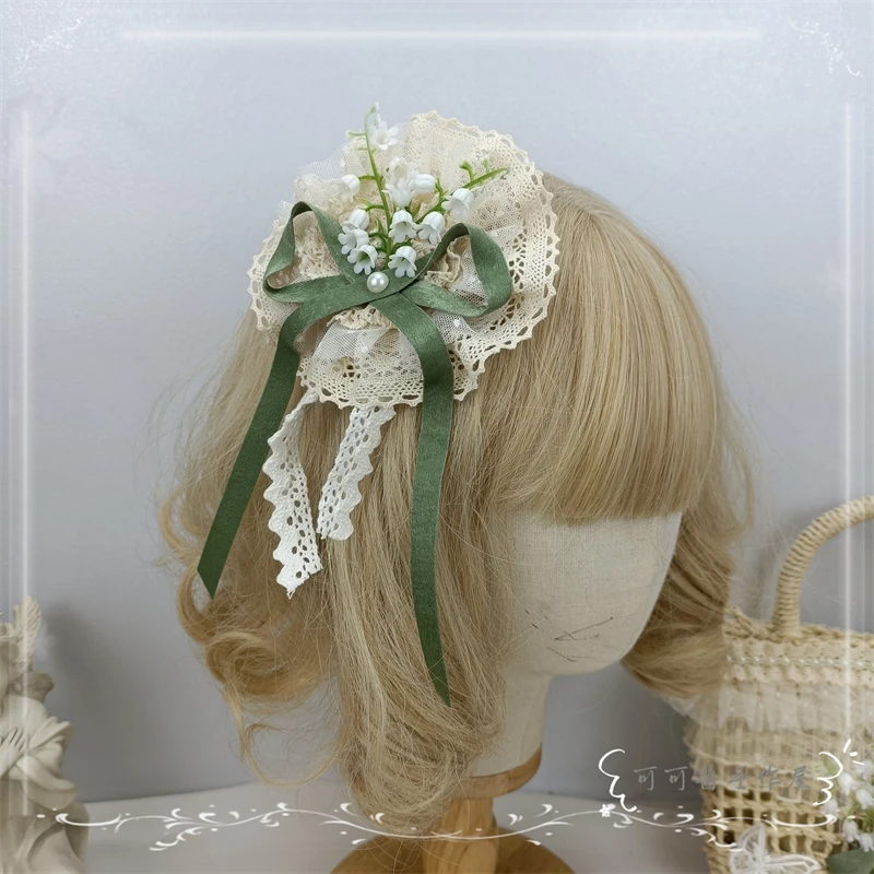 Оригинальный обруч ручной работы с бантом в виде ландыри и долины Лесной галстук