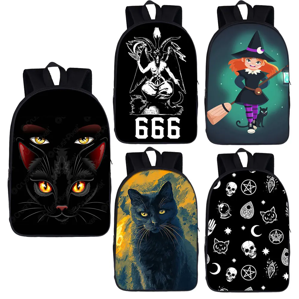 

Ведьма с принтом черной кошки/рюкзак Baphomet 666 для мужчин и женщин Witchcraft / Voodoo Doll сумка на плечо для подростков детские школьные сумки