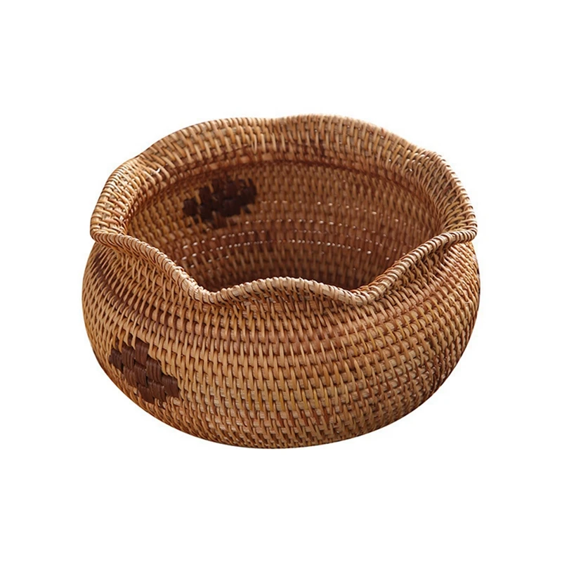 

Hand-Woven Storage Basket Rattan Storage Tray Wicker Basket Bread Fruit Food Picnic Basket Kitchen Storage Basket