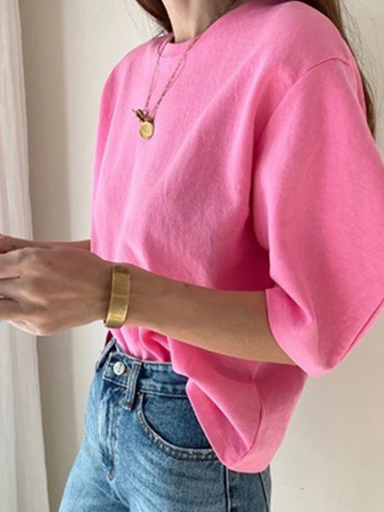 Женская футболка с коротким рукавом розовая или белая эластичная свободная