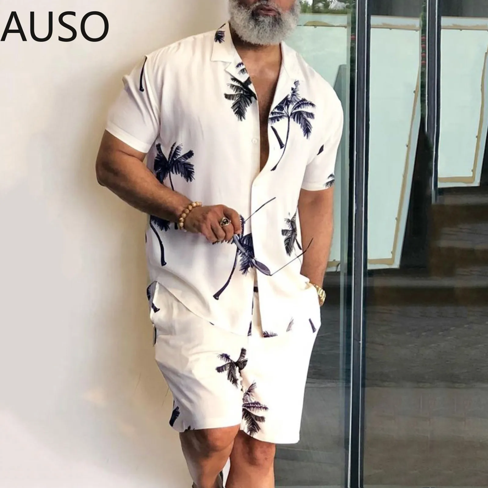 

2021 Summer Hawaii Trend Print Sets Men Hawaii Shorts Shirt Clothing Set Casual Palm Tree Floral Shirt Beach Short Sleeve Suit