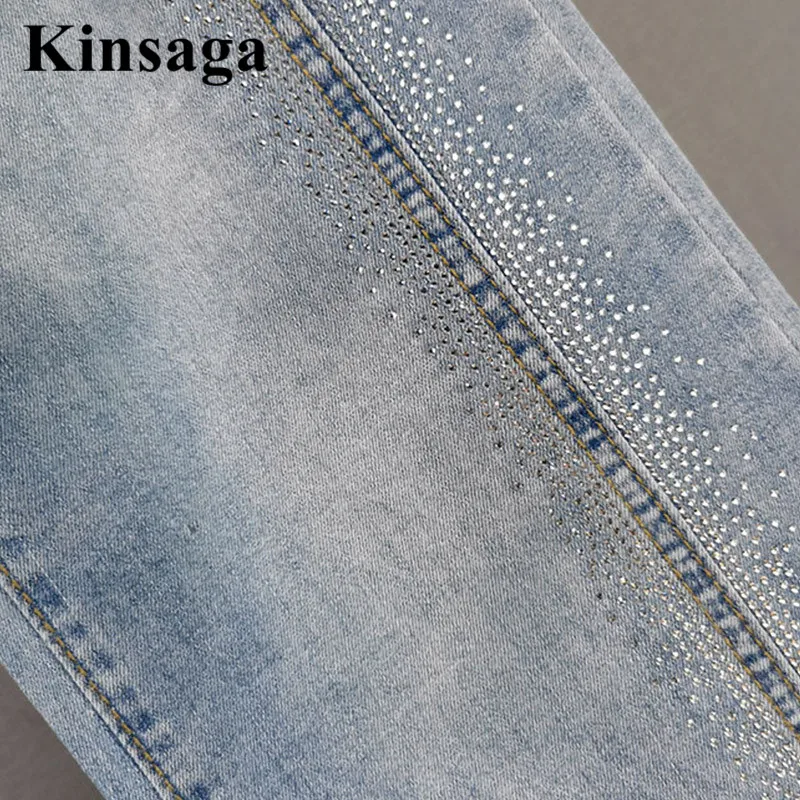 Harajuku Drilling Belt Jeans Mujur Boyfriend High Waist Wide Leg Baggy Straight Demin Pants Women Rhinestone Loose Fit Vaqueros