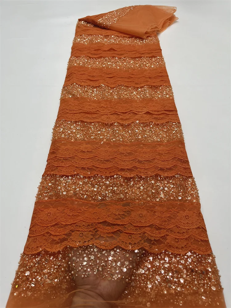 

2023 High Quality African Lace Fabric Sequins Mesh Lace France Luxury Beads 3D Embroidered Tulle Lace Fabric For Sewing