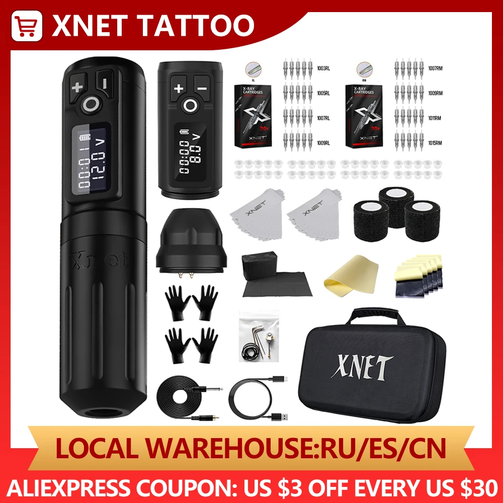 

XNET Plus Wireless Tattoo Machine Kit Rotary Tattoo Pen With Stroke 3.5/4.0/4.2/4.5mm 40Pcs Mixed X-ray Tattoo Cartridges