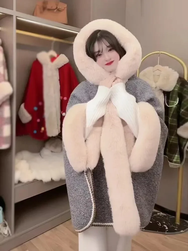 Зимний теплый толстый большой маятниковый уличный длинный плащ шерстяное