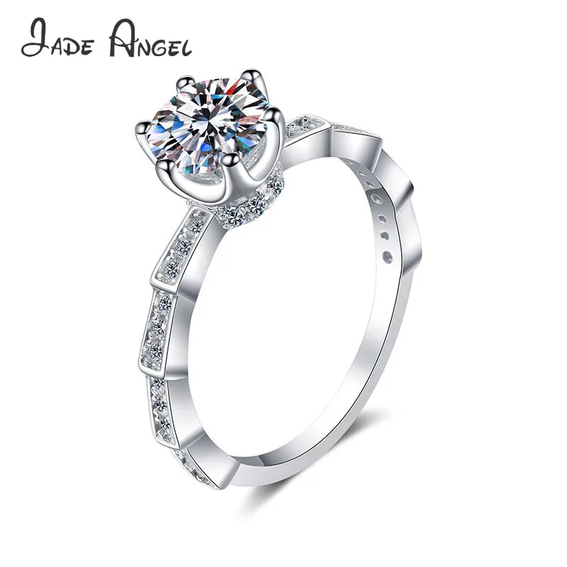 

JADE ANGEL Luxury Round Cut Transparent Zircon 1.0Ct Ring Women's Classic Romantic 925 Sterling Silver Fashion Jewelry