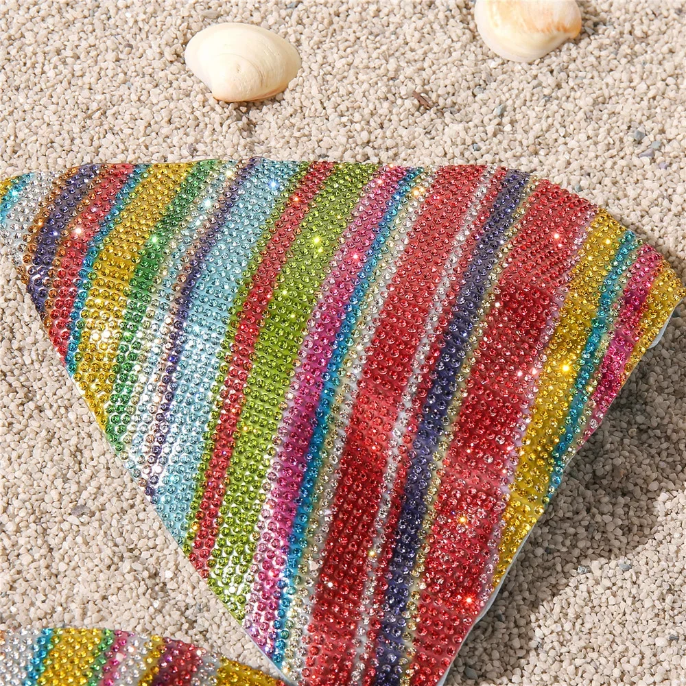 Радужный бикини со стразами роскошный блестящий купальник женский треугольный