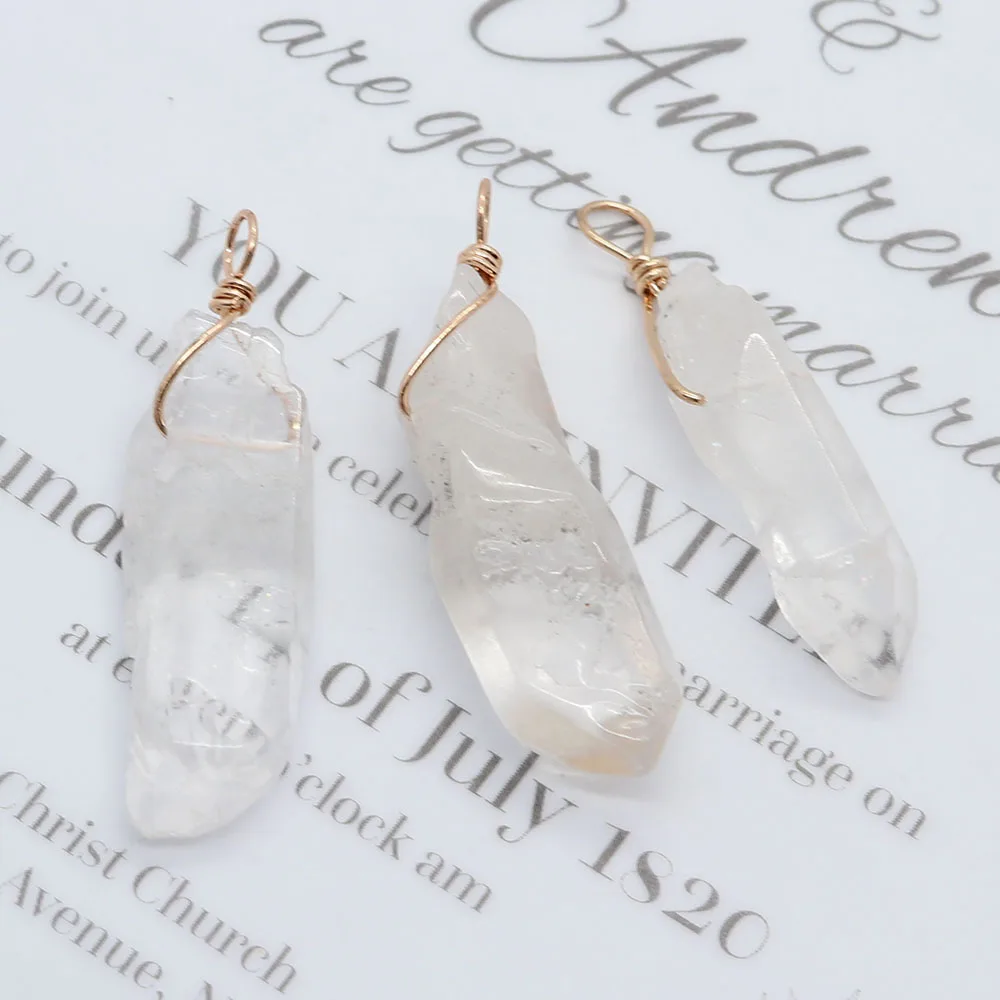 

White Crystal Natural Stone Irregular Shape Winding Pendant for DIY Necklace Jewelry Making Supplies Accessories Wholesale