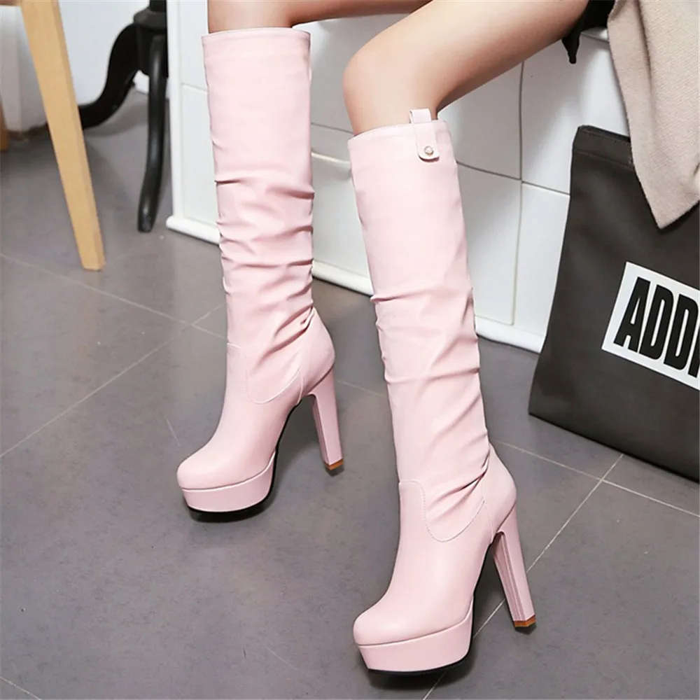Женские сапоги с круглым носком до колена на платформе В рыцарском стиле размеры