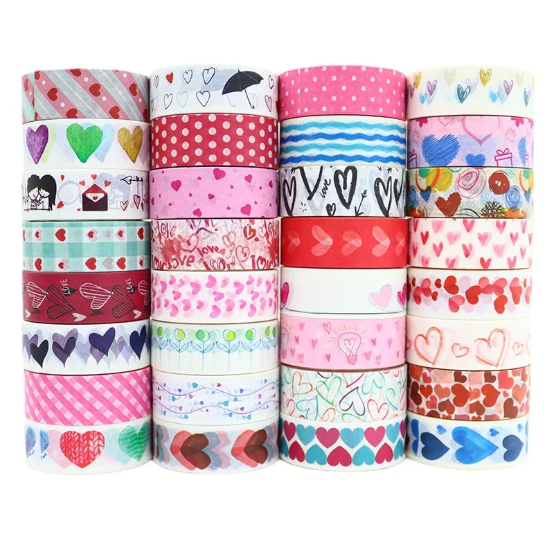 

8 Rolls Love Heart Washi Tape Set Scrapbooking Masking Tapes for Craft Collage Material DIY Journaling Decor Stationery