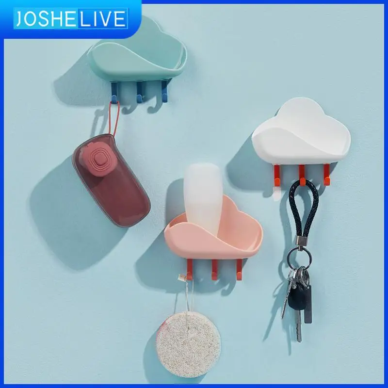 

Multi-use Soap Dish Cartoon Strong Viscose Soap Holder Wall Hanging Durable Cloud Hook Soaps Shelf Free Punch Bathroom Soap Box