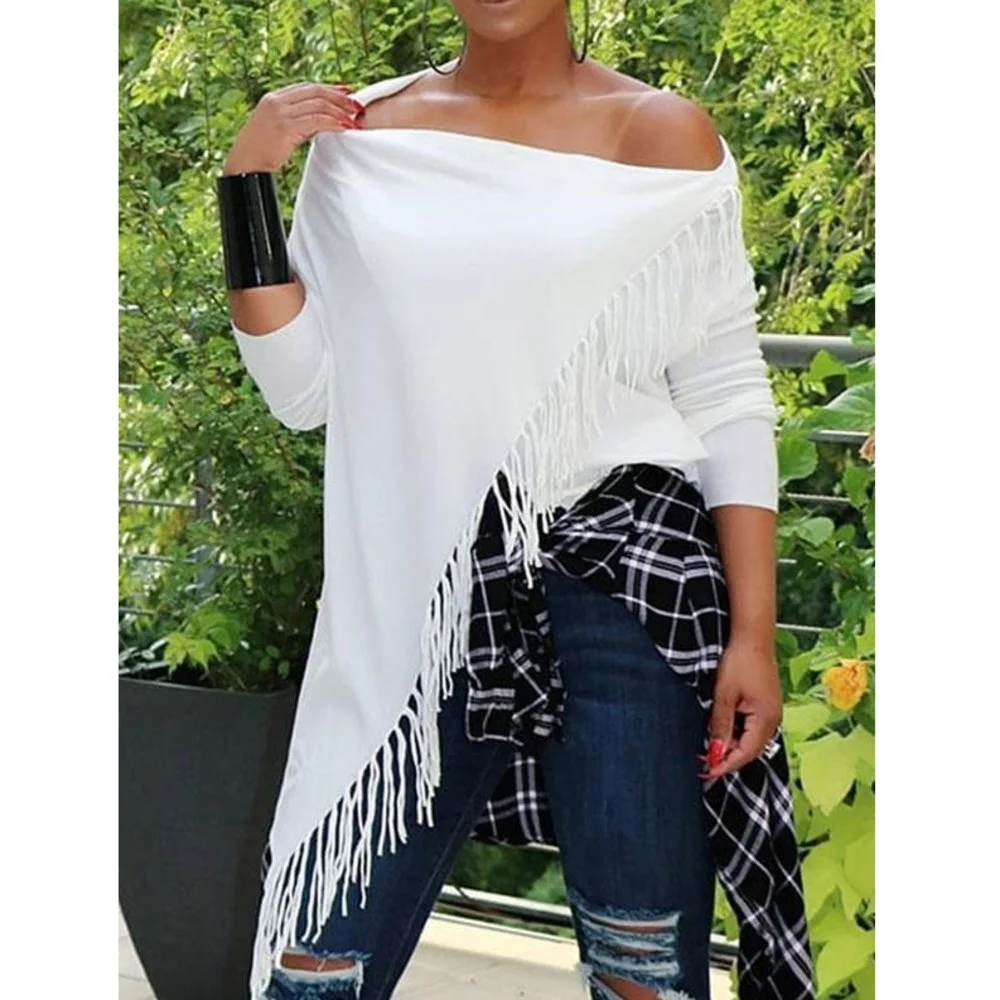 

T-shirt Solid Color Elegant Tassels Irregular Shirt Fashionable Commuter Ladies Top Spring Autumn 2022 New