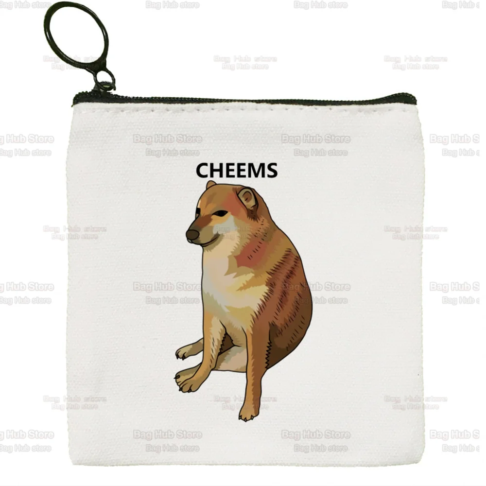 Cheems Dog Shiba Inu Vaporwave Aesthetic Mini Coin Purse Small Bag Cute Niche Canvas Coin Purse Bag