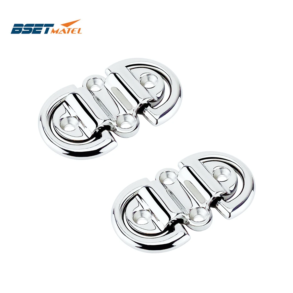 

2X Stainless Steel 316 Double D Ring Deck Folding Pad Eye Lashing Tie Down Cleat Yacht Motorboat Truck Polish Boat Marine Grade