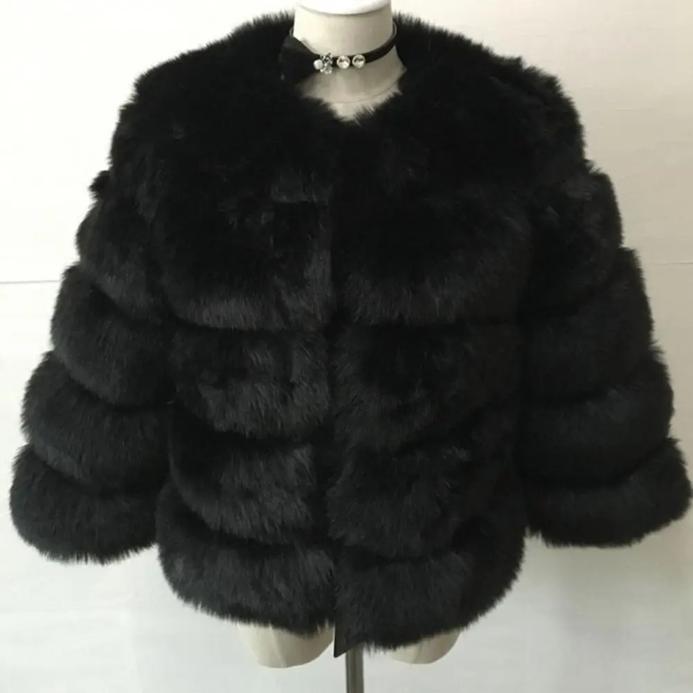 2022 Women Winter Coat Faux Fur Thermal Long Sleeves Open Stitch Solid Color Cozy Plush Fuzzy Fluffy Warm Lady Jacket Streetwear