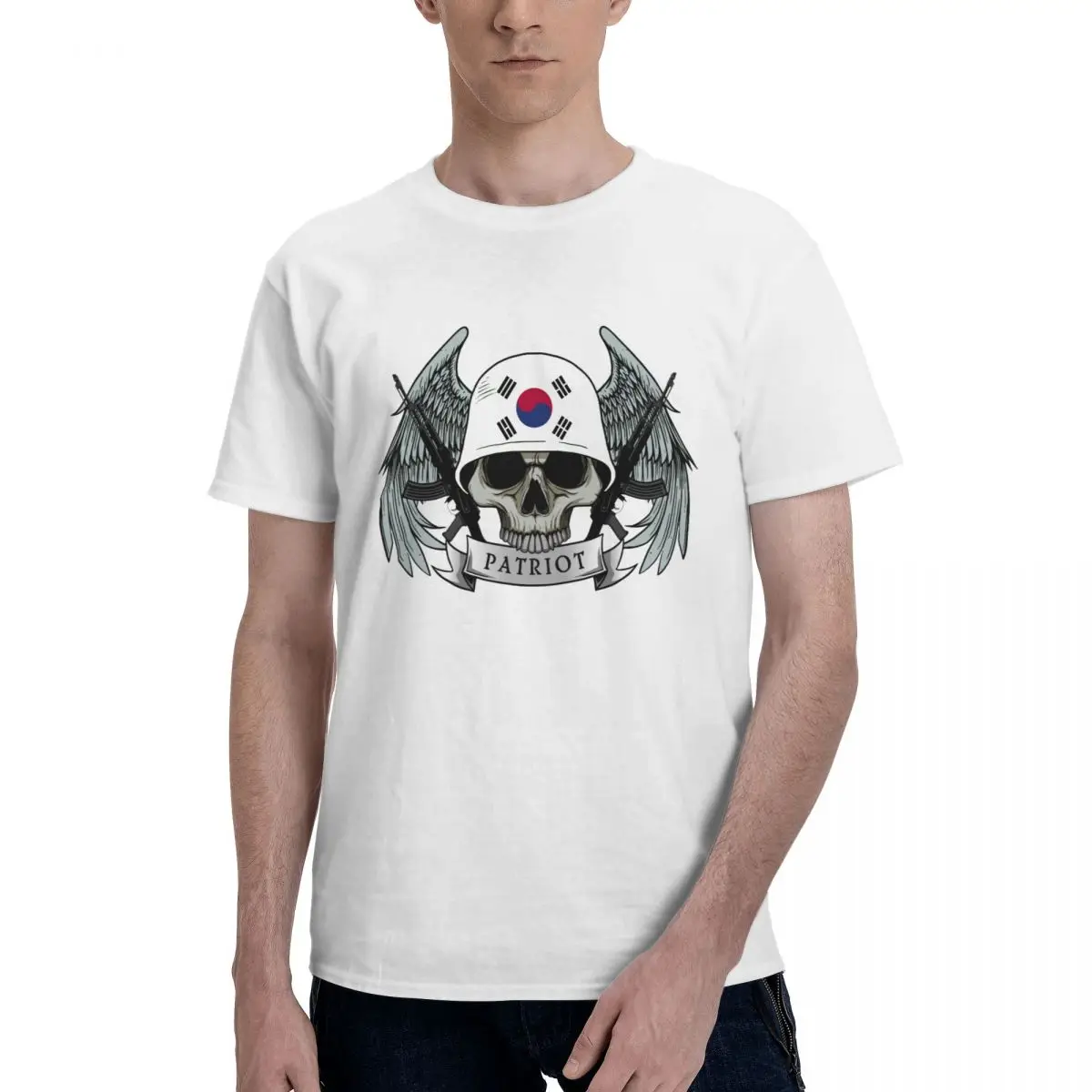 

Patriot Skull With South Korea Flag Helmet Men T shirts Women Clothing T-Shirts Hip Hop Tops Cotton Tees