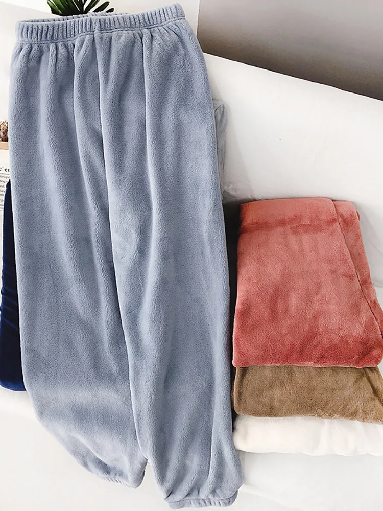 

Abrini Women Cashmere Pants Loose Velvet Trousers Women Thick Pants Solid Cashmere Warm Trousers Women Winter 2022