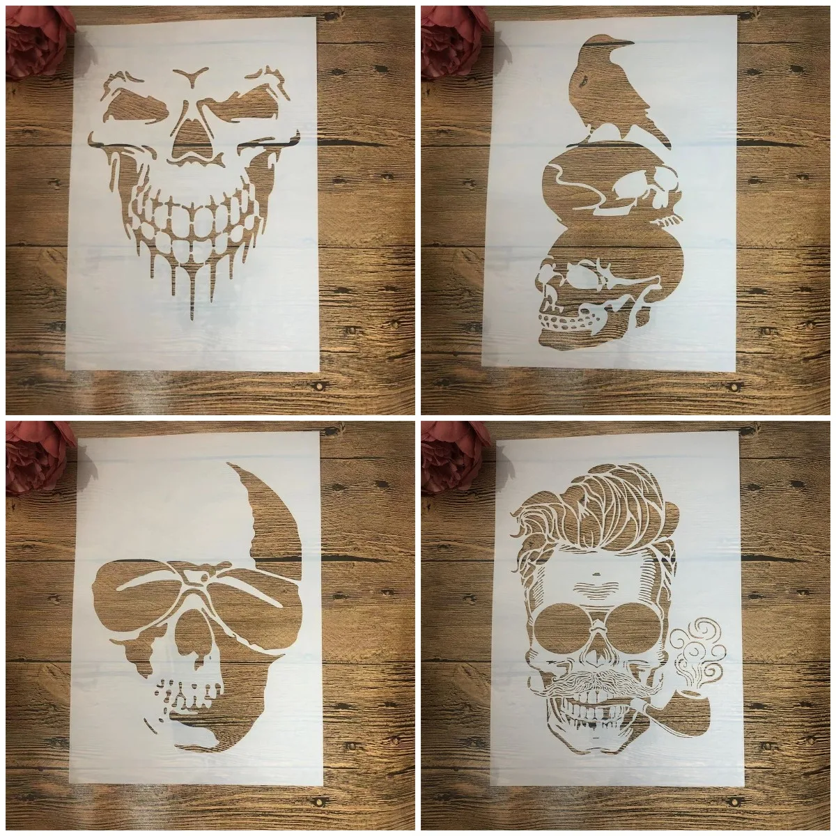 

4Pcs A4 29cm Mandala Skull Ghost DIY Layering Stencils Wall Painting Scrapbook Coloring Embossing Album Decorative Template