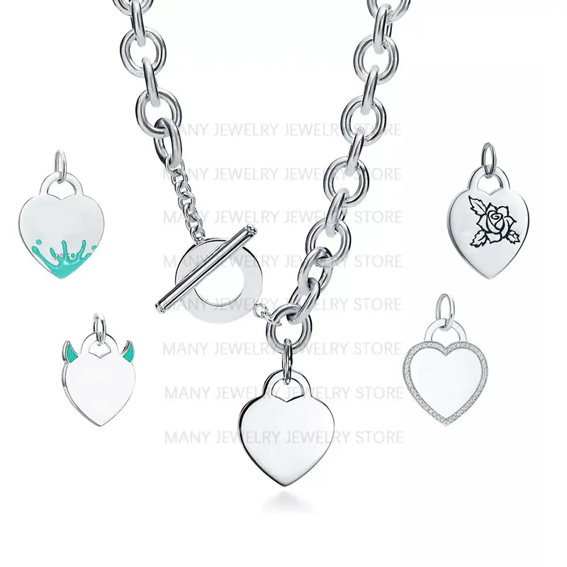 

Return To Heart Tag Toggle Necklace 925 Silver Women O Chain Quality Luxury Brand Silver Jewelry Girlfriend Gift Dropshipping