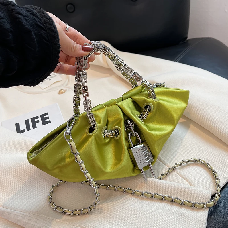 

Luxury Brand Designer Women Ruched Clutch Handbag Chains Hobo Replica Bag Tote for Ladies Fashion Lock Pleated Purse 2022