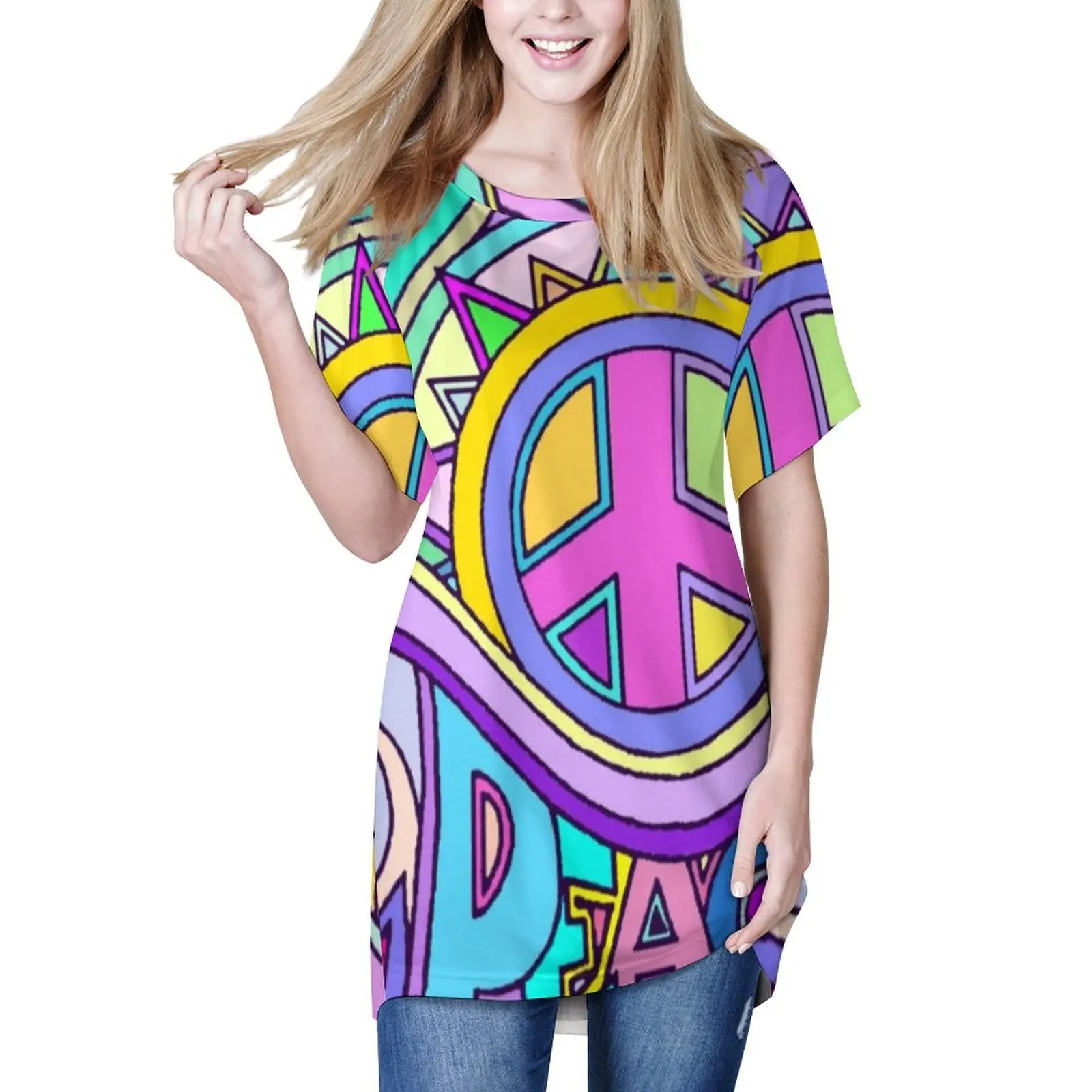 

Retro Peace Art T Shirt Psychedelic Hippy Funny Loose T-Shirts Short Sleeve Casual Tshirt Ladies Summer Print Oversized Clothing