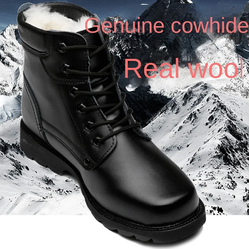 

Утолщенные мужские ботинки из шерсти кожаные военные ботинки из воловьей кожи теплая хлопковая обувь мужские короткие ботинки мартинсы уличные боевые ботинки для снега