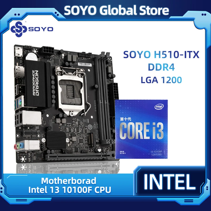 

Новый товар, системная плата SOYO с процессором Intel I3 10100F, двухканальный DDR4 M.2 NVME PCIE4.0x16 для настольного ПК [без охладителя]