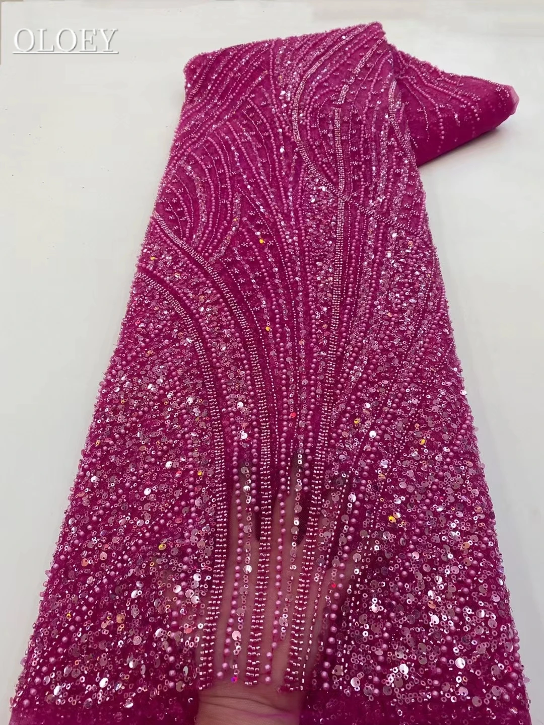 

High-End Embroidery Heavy Groom Lace Fabric African Nigerian With Sequin Fabric For Wedding Dress Party
