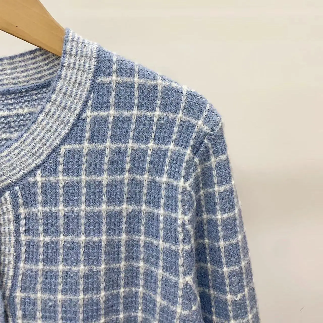 

Women Sweater Knitted Cardigan Plaid Long Sleeve Casual Coat