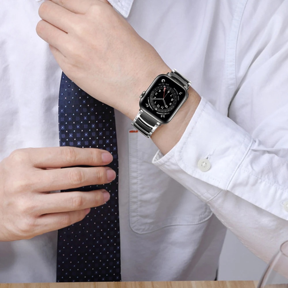 Ceramic + Metal strap for Apple watch 45mm 41mm 44mm 42mm 40mm Stainless steel replacement belt for iwatch UItra 8 7 6 5 4 3 SE