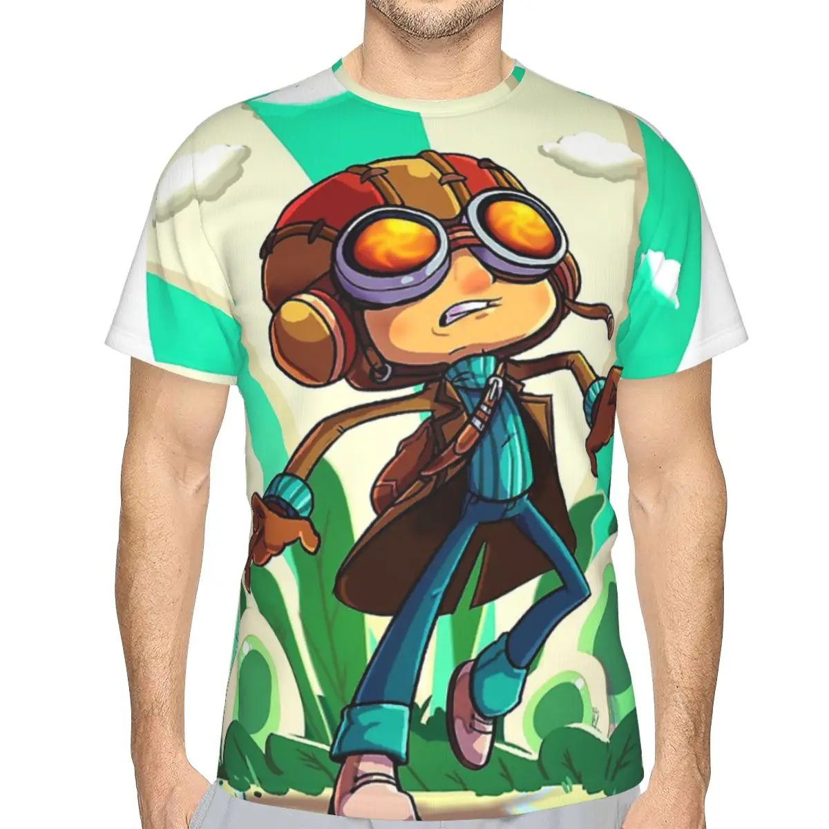 

Polyester Full Printed TShirt for Men Psychonauts Sasha Nein Razputin Aquato Art Quick Dry Leisure Tee T Shirt High Quality