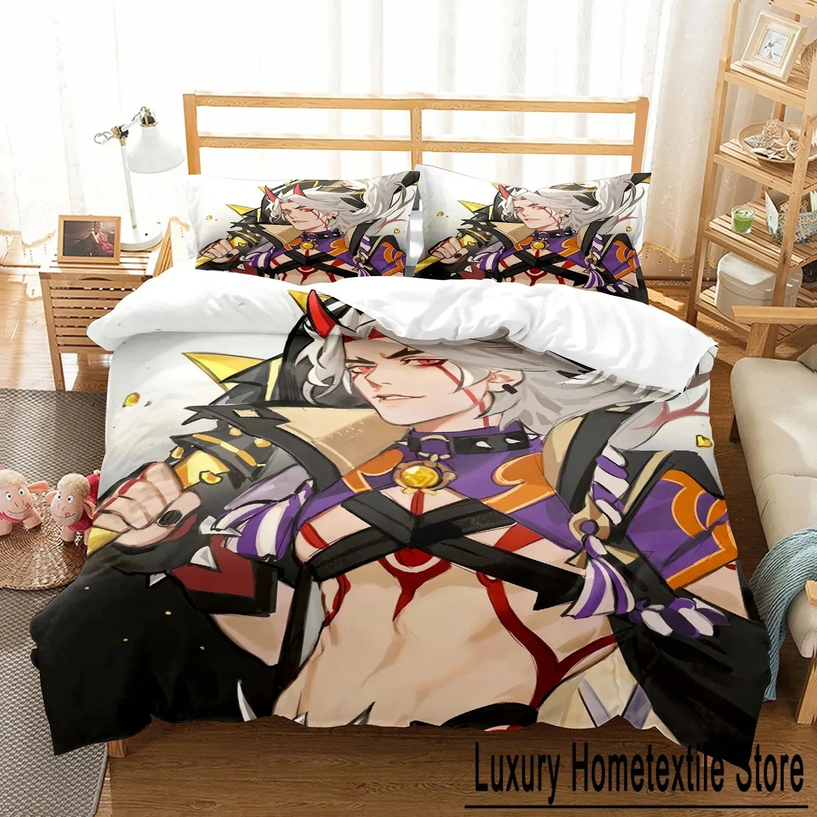 3D Print Arataki Ltto Bedding Set Single Twin Full Queen King Size Genshin Impact Bed Adult Kid Bedroom Duvet cover Sets