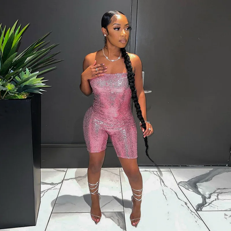 BoozRey One Piece Sequined Skinny Playsuit Women Summer Dancing Party Midnigh Attirewear Girls Slash Neck Club Rompers Overall