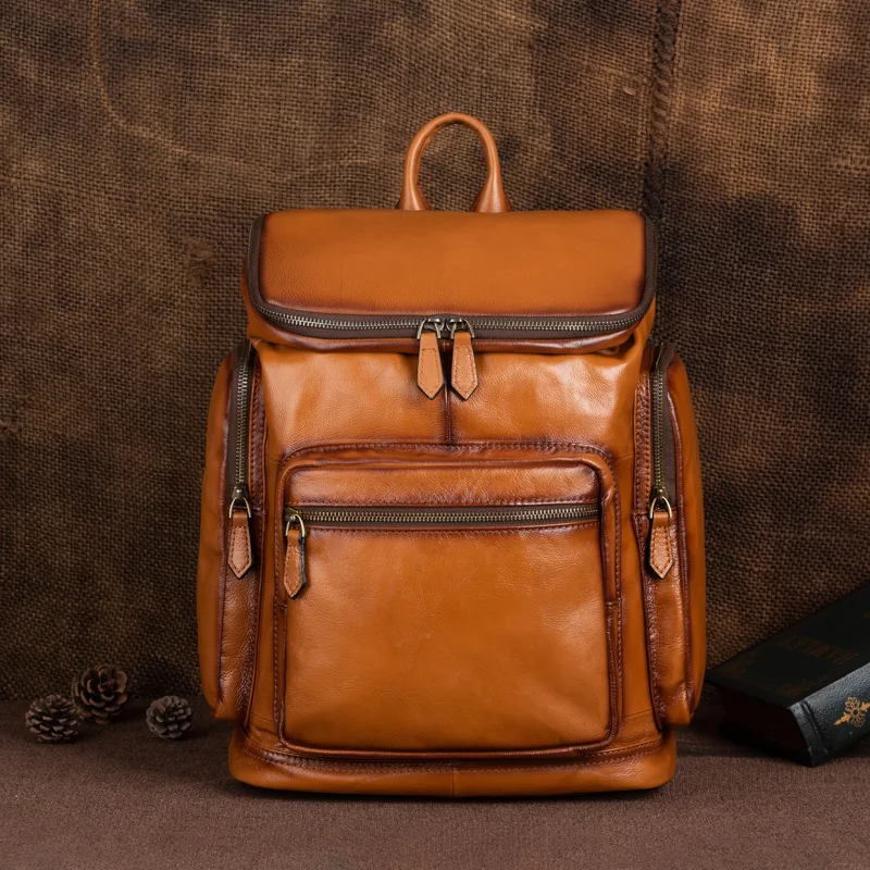 

100% Natural Cowskin Men Backpack Large Laptop Bags Genuine Leather Travel Backpacks Shoolbag for Teenager Vintage Backpacks