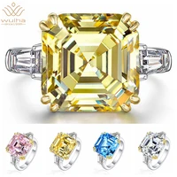 wuiha 925 sterling silver 3ex asscher cut 14ct vivid yellowwhitepink sapphire created moissanite diamonds ring for women gifts