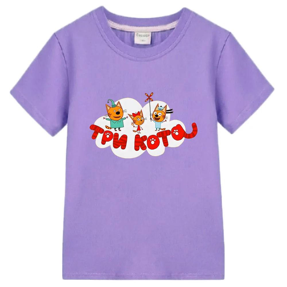 Kid-e-cats Tshirt Kids Cartoon Three Kitten Print T-Shirts Funny Baby Tees Girls T Shirt 100% Cotton Boys Clothes Children Tops