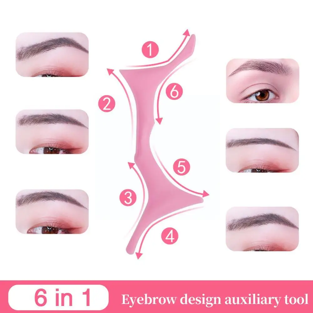

6 In 1 Silicone Eyebrow Ruler Eyeliner Eye Makeup Assist Stencil Beauty Tool Eyelash Facial Silicone Makeup Ruler Paint Lip X1W6