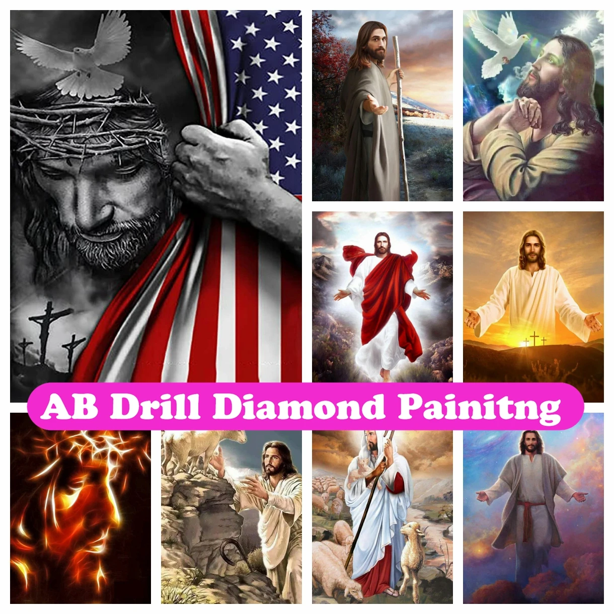 

Jesus Christ 5D DIY AB Drills Diamond Painting Art Cross Stitch Religion Mosaic Pictures Embroidery Rhinestones Home Decor Gift