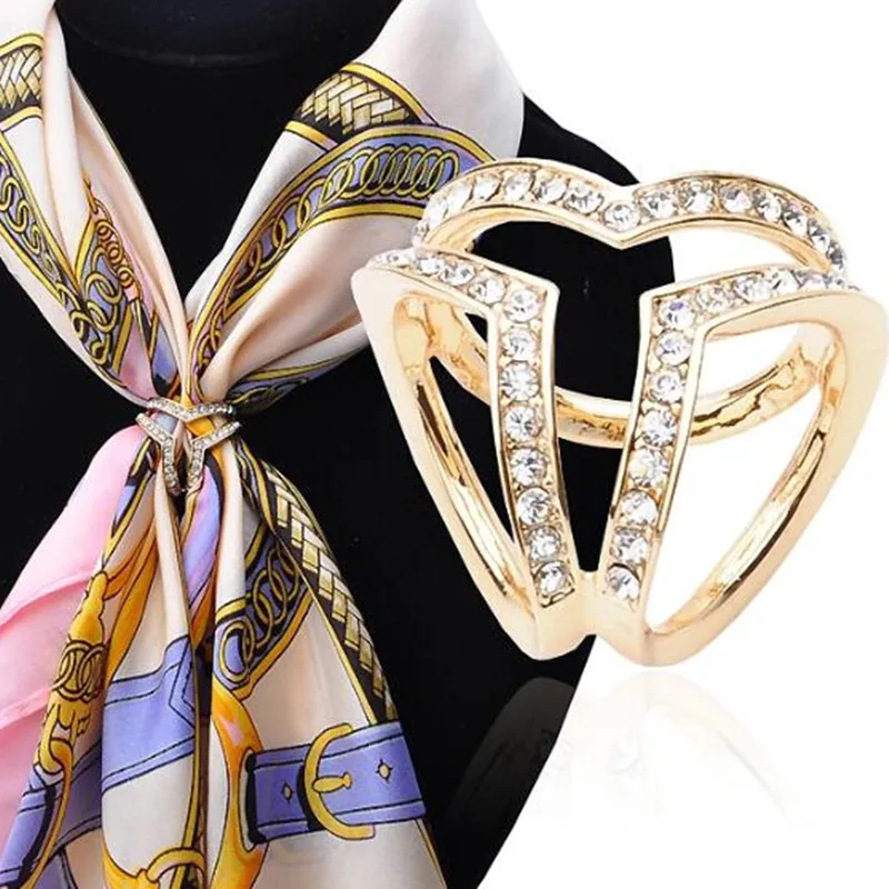 

Fashion Dull silver/gold alloy Rhinestone Three Round Rings Women Silk Scarf Buckle One Piece xyh005