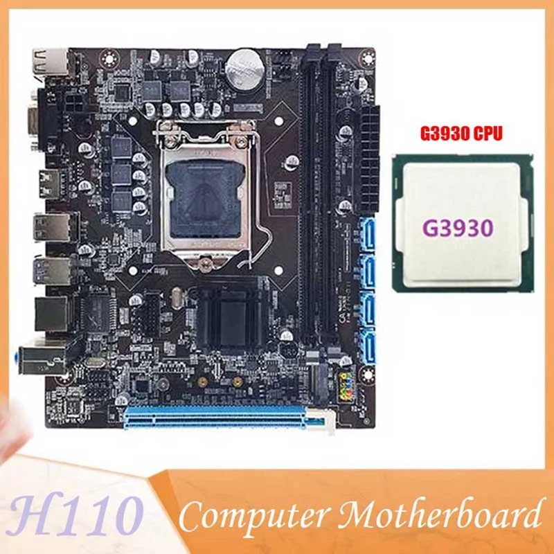 

H110 Desktop Motherboard Computer Motherboard Supports LGA1151 6/7 Generation CPU Dual-Channel DDR4 Memory+G3930 CPU